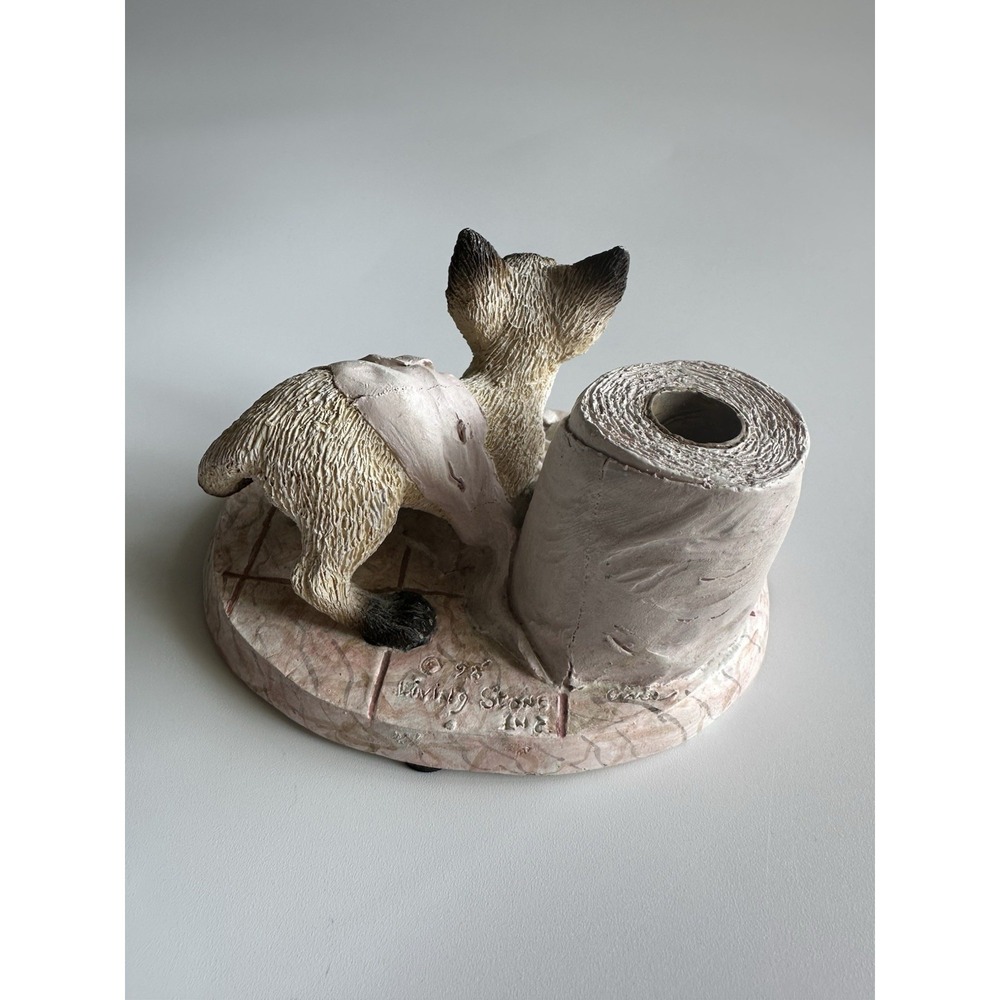 Living Stone Siamese Kitten Cat Figure Resin "On A Roll" 1998 3" Tall, 5" Wide - Picture 6 of 10
